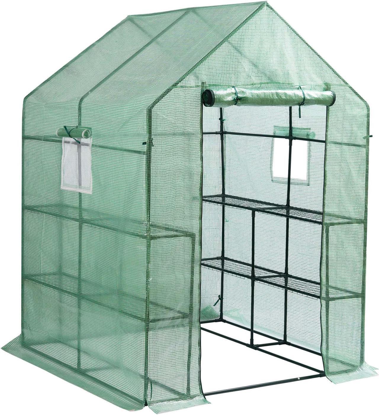 Alt view image 2 of 6 - Aukfa Walk-In Greenhouse Portable Indoor/Outdoor Mini 56 W, Green