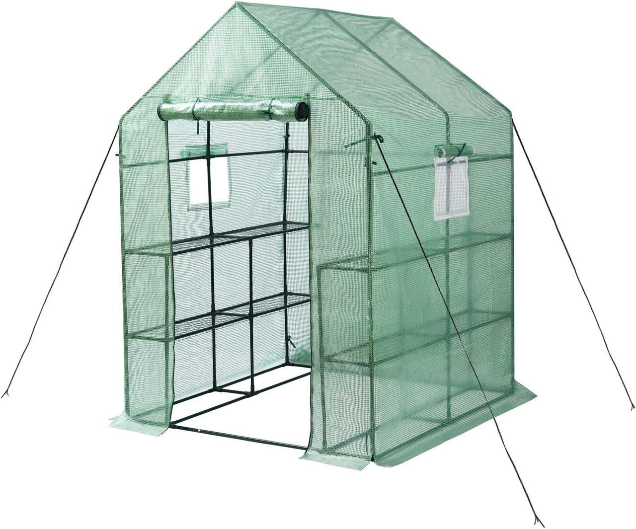 Alt view image 3 of 6 - Aukfa Walk-In Greenhouse Portable Indoor/Outdoor Mini 56 W, Green