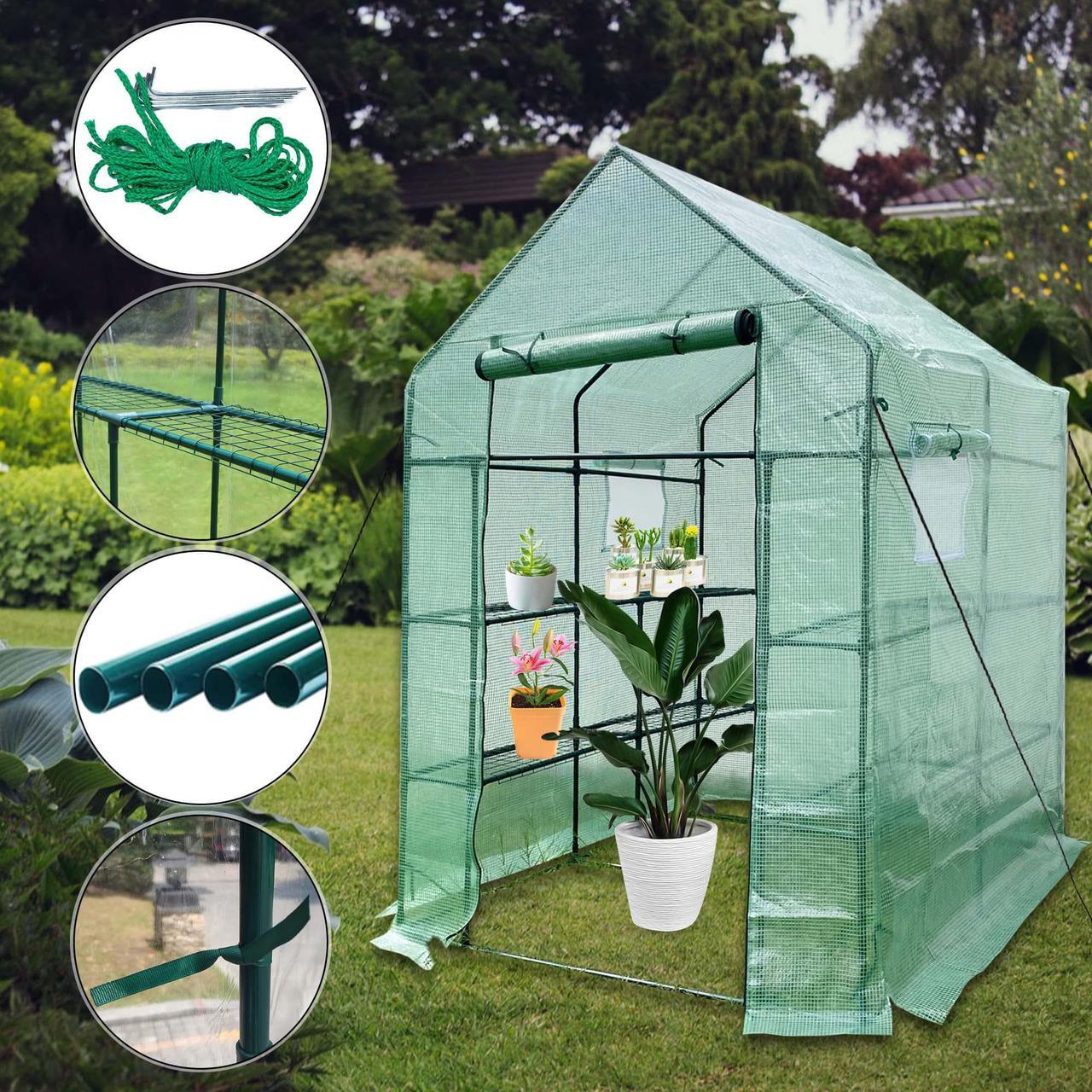 Alt view image 4 of 6 - Aukfa Walk-In Greenhouse Portable Indoor/Outdoor Mini 56 W, Green