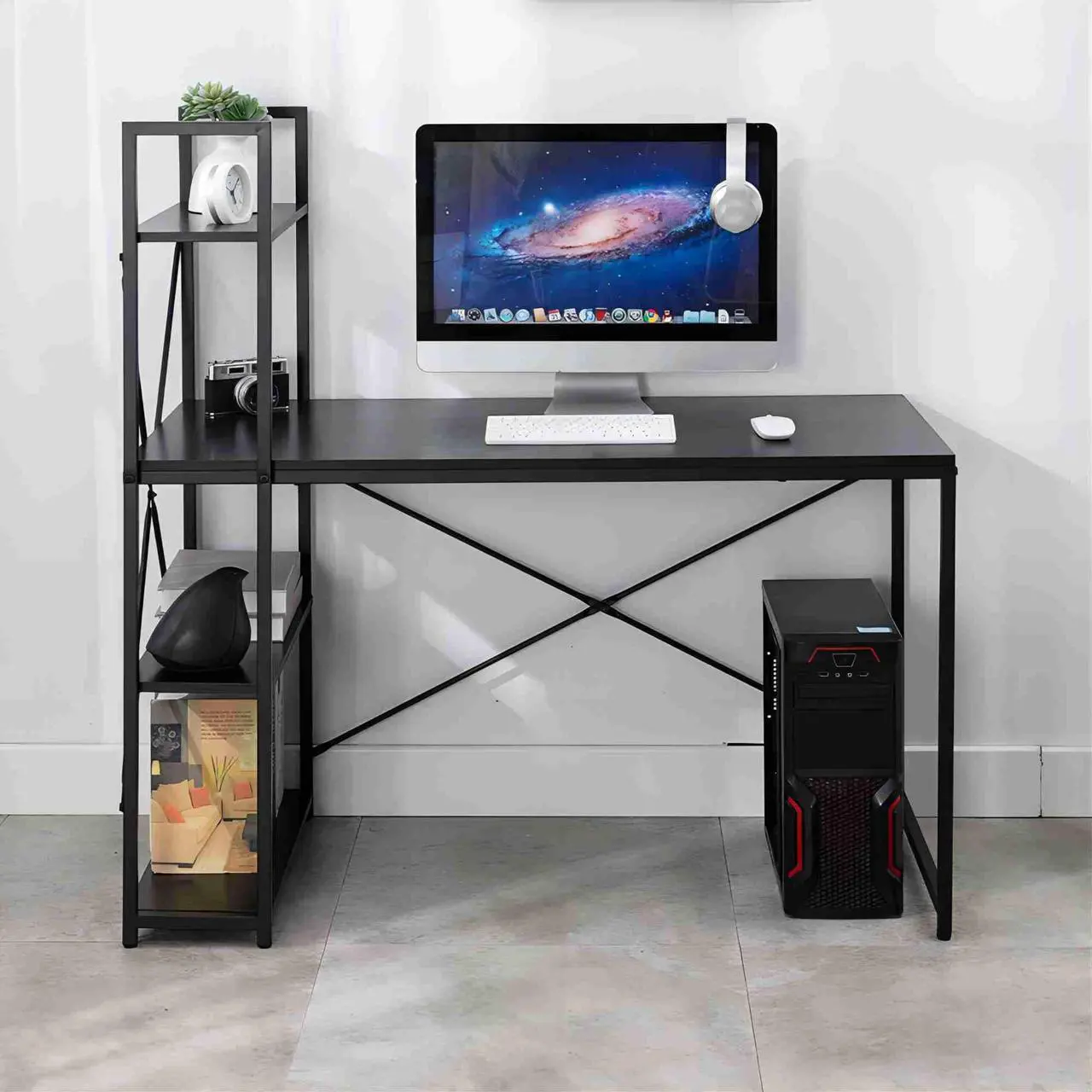 Alt view image 2 of 7 - Aukfa 48 Computer Desk with Storage Shelves - Modern Metal Frame Gaming Desk - Black