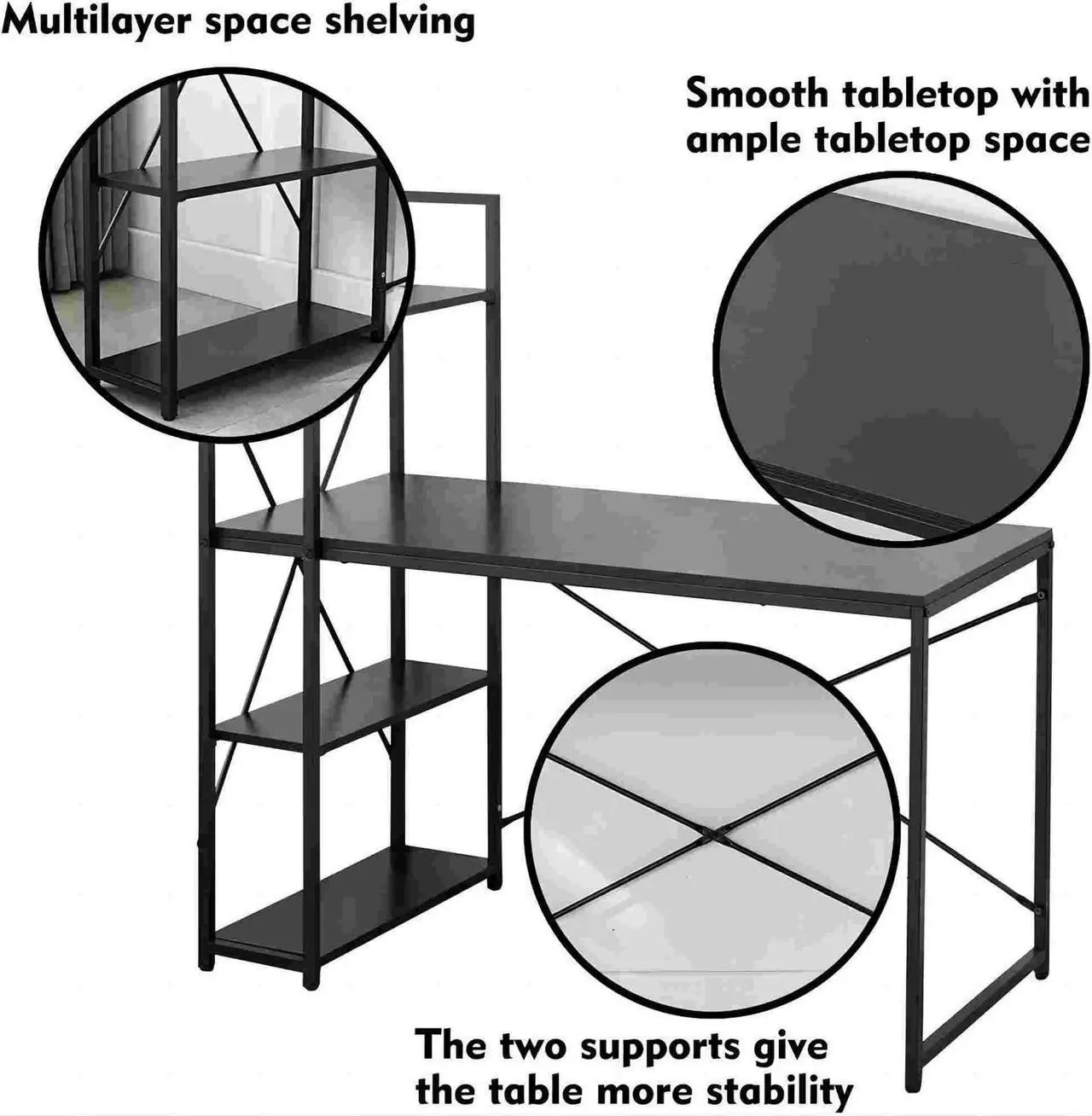 Alt view image 3 of 7 - Aukfa 48 Computer Desk with Storage Shelves - Modern Metal Frame Gaming Desk - Black