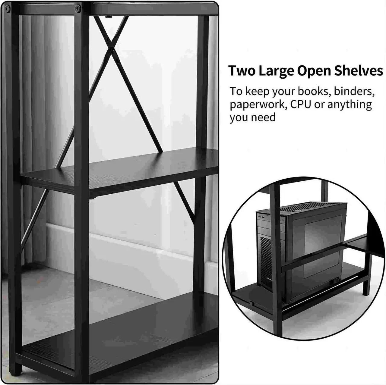 Alt view image 4 of 7 - Aukfa 48 Computer Desk with Storage Shelves - Modern Metal Frame Gaming Desk - Black