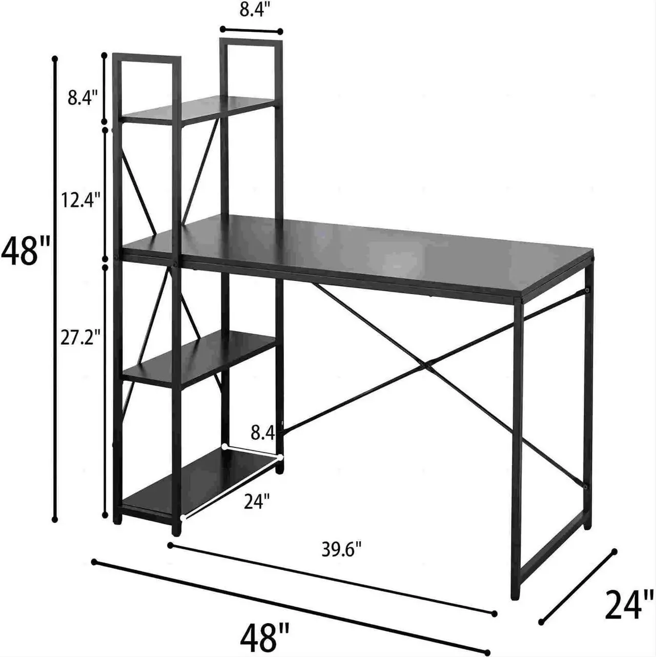 Alt view image 7 of 7 - Aukfa 48 Computer Desk with Storage Shelves - Modern Metal Frame Gaming Desk - Black
