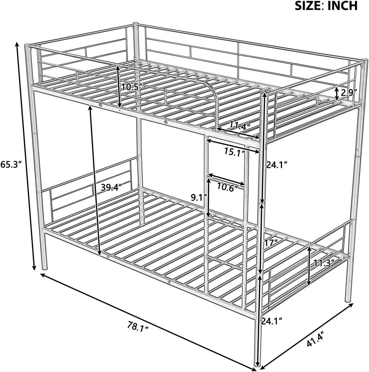 Alt view image 7 of 7 - Anysun Metal Bunk Bed Twin over Twin, Twin Bed Frame for Kids Adults, Bunk Bed Convertible into 2 Beds, Gray