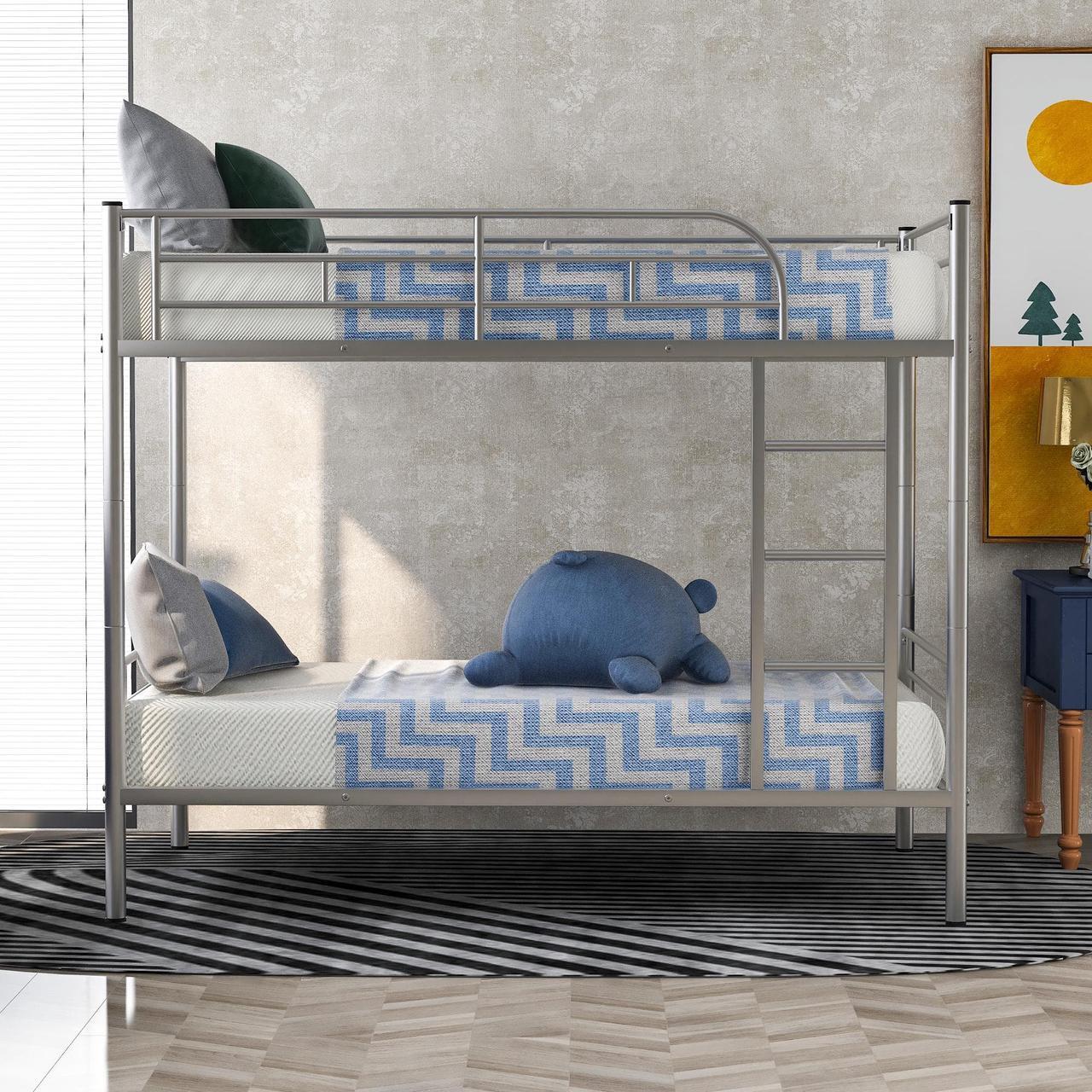 Alt view image 2 of 7 - Anysun Metal Bunk Bed Twin over Twin, Twin Bed Frame for Kids Adults, Bunk Bed Convertible into 2 Beds, Gray