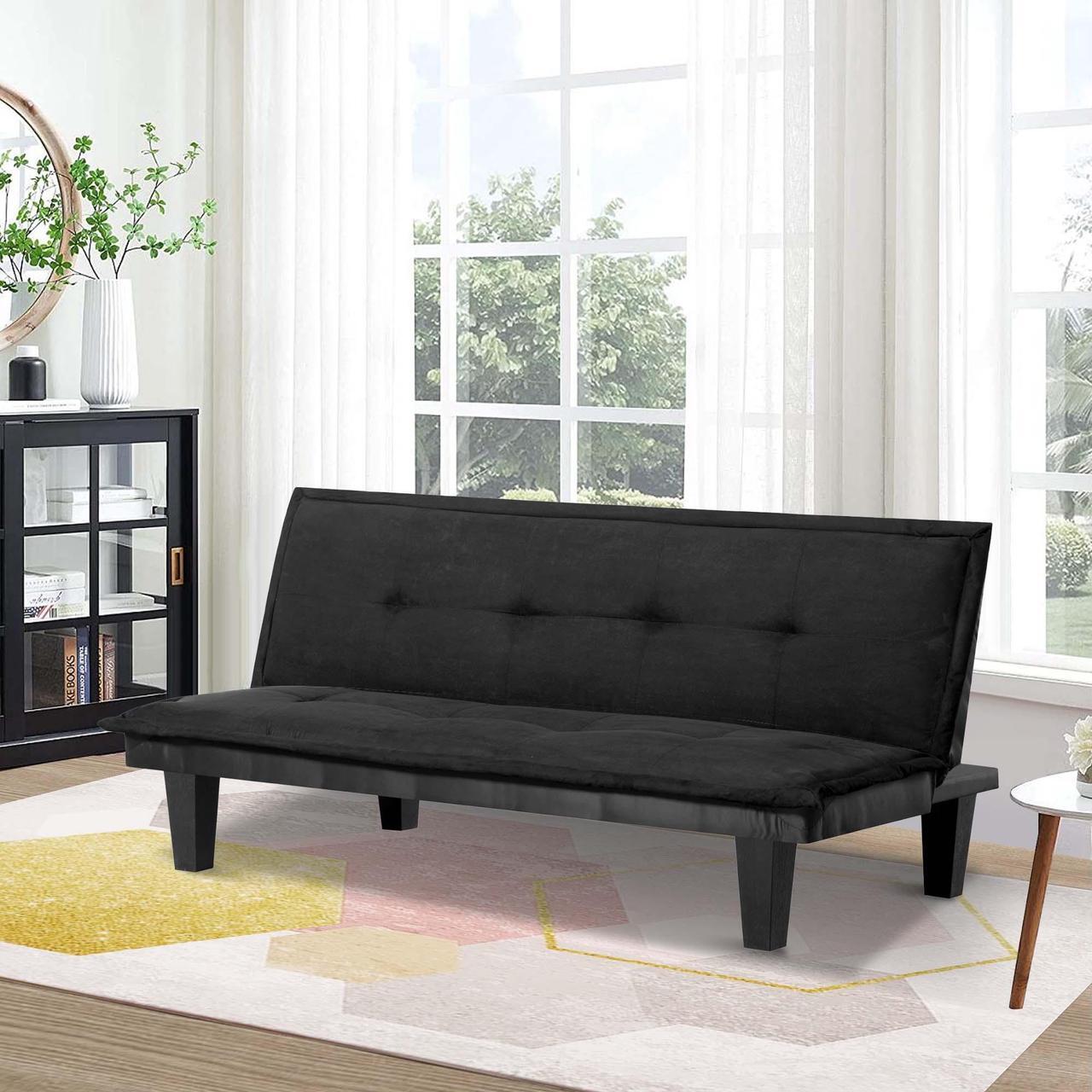 Main image of Aukfa Convertible 63.8" Futon Sofa Bed with Adjustable Backrest, Faux Suede Upholstery - Solid Wood Frame - Perfect for Home, Office, and Guest Rooms - Black