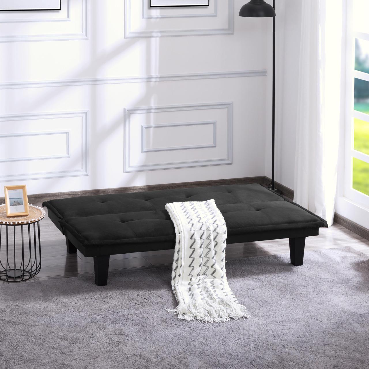 Alt view image 3 of 7 - Aukfa Convertible 63.8" Futon Sofa Bed with Adjustable Backrest, Faux Suede Upholstery - Solid Wood Frame - Perfect for Home, Office, and Guest Rooms - Black