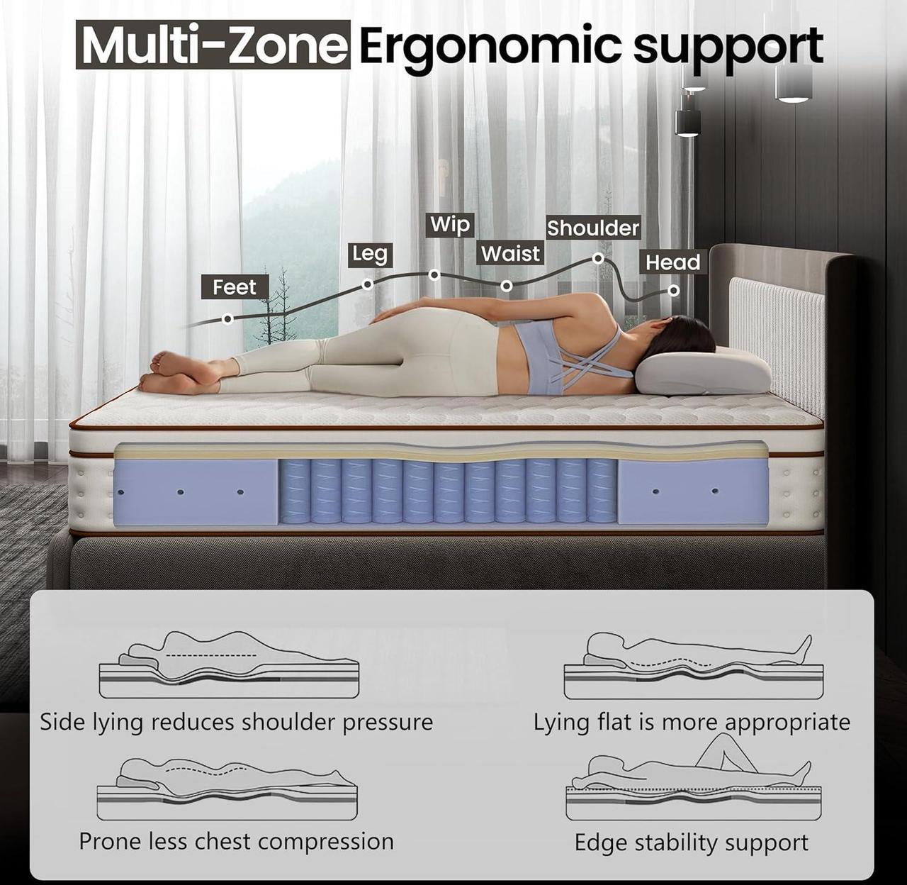 Alt view image 5 of 6 - Aukfa King Mattress, Memory Foam Mattress in a Box, 10 Inch Hybrid Mattress King Size, Certified Safe Fabric, Medium Firm & Pressure Relief, Motion Isolation, Edge Support, 365 Nights Trial