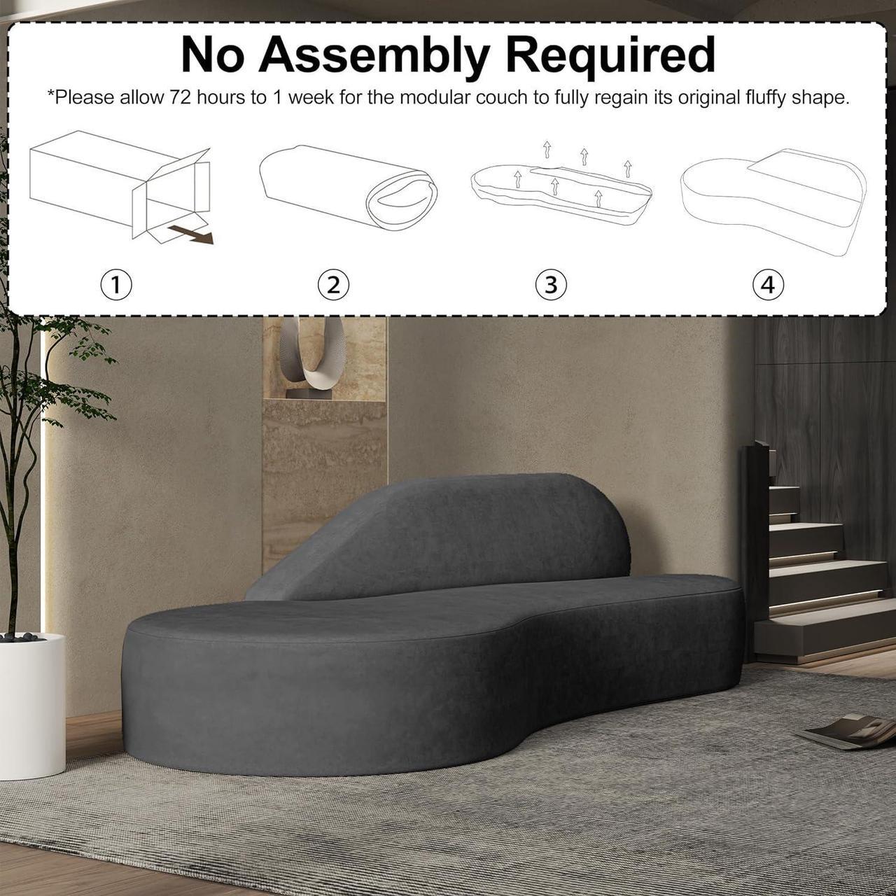 Alt view image 5 of 7 - Aukfa Curved Sofa Couch, Cream Couch, Comfy Luxury Sofa, Plush Couches, Minimalist Style Modern Large Loveseat for Living Room Apartment, Grey