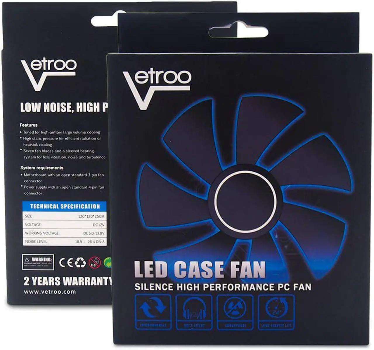 Alt view image 6 of 6 - 2pcs Vetroo 120mm Red case fan with 15 LED Cooling Fans for Computer PC Case, CPU Cooler and Radiator Red