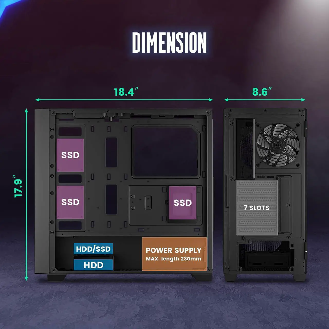Alt view image 4 of 7 - VETROO AL800 Full Tower PC Computer Case w/Door Opening Design Tempered Glass, E-ATX/ATX Support, Built-in ARGB LED Strip in Front Mesh Panel, Type-C Ready, 4Pcs 120mm Addressable RGB Fans -Black
