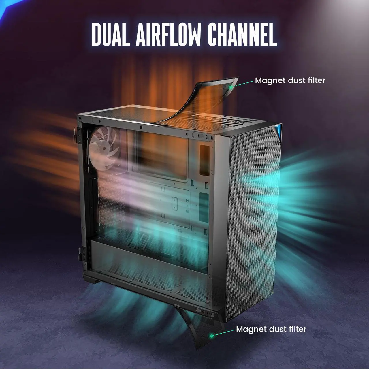 Alt view image 6 of 7 - VETROO AL800 Full Tower PC Computer Case w/Door Opening Design Tempered Glass, E-ATX/ATX Support, Built-in ARGB LED Strip in Front Mesh Panel, Type-C Ready, 4Pcs 120mm Addressable RGB Fans -Black