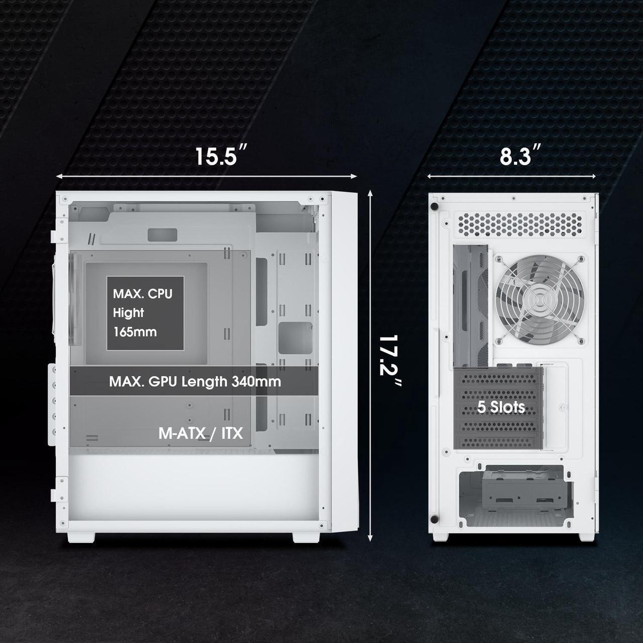 Alt view image 5 of 7 - Vetroo M05 Micro ATX Computer PC Case with Door Open Tempered Glass Side Panel & Mesh Front Panel, Support 240mm Radiator, 4Pcs 120mm Addressable RGB Fans, Type-C Port - White