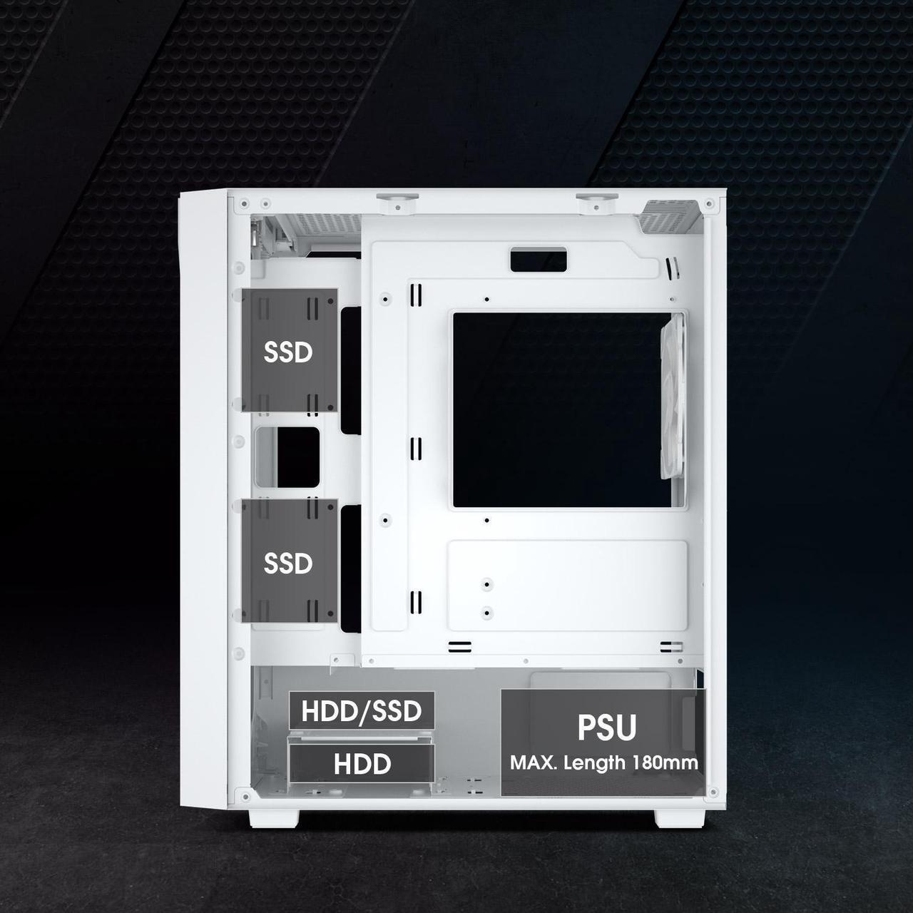 Alt view image 6 of 7 - Vetroo M05 Micro ATX Computer PC Case with Door Open Tempered Glass Side Panel & Mesh Front Panel, Support 240mm Radiator, 4Pcs 120mm Addressable RGB Fans, Type-C Port - White