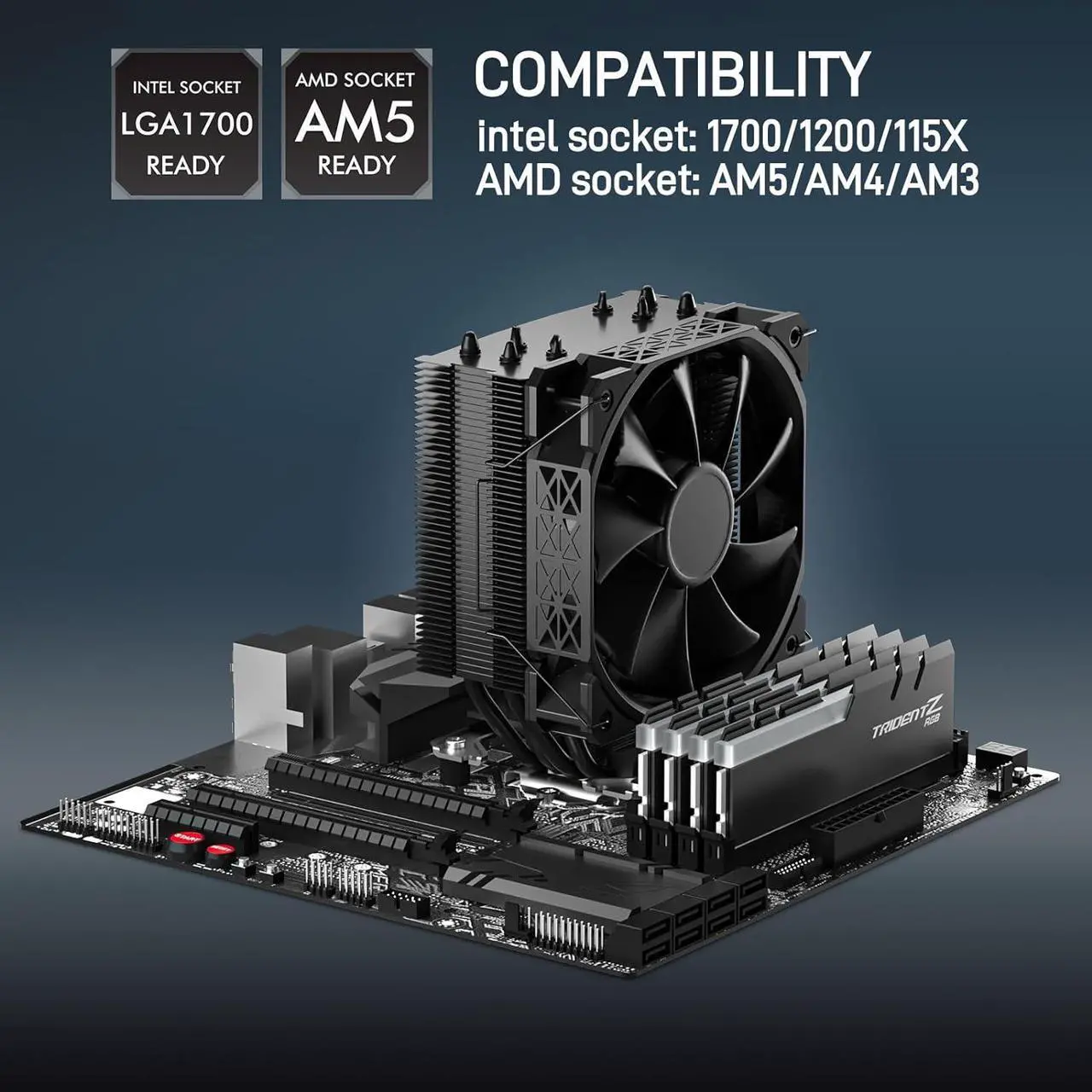 Alt view image 2 of 7 - DARKROCK PX4 CPU Air Cooler High-Performance 180w TDP 4 Copper Heat Pipes CPU Cooler Cover 120MM PWM Fan Low Noise - Intel LGA 1700/1200/115X, AMD AM5/AMD4 All Black