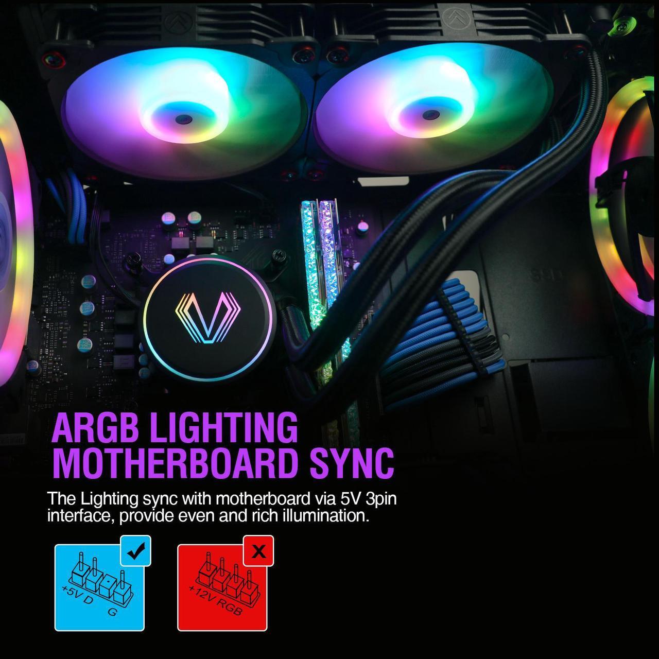 Alt view image 4 of 7 - Vetroo V240 Liquid CPU Cooler 240mm Addressable RGB Pump PWM & FDB Fans AIO Water Cooler with Controller Hub for Intel LGA 1700/1200/115X AMD AM5/AM4 for Gaming Console - Black