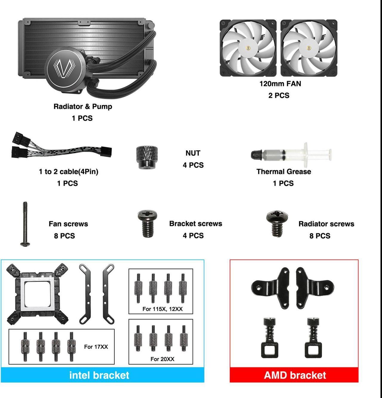 Alt view image 7 of 7 - Vetroo V240 Liquid CPU Cooler 240mm Addressable RGB Pump PWM & FDB Fans AIO Water Cooler with Controller Hub for Intel LGA 1700/1200/115X AMD AM5/AM4 for Gaming Console - Black