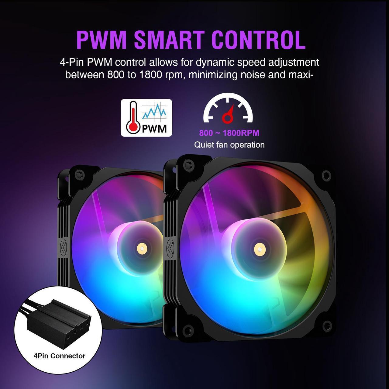 Alt view image 3 of 7 - Vetroo V240 Liquid CPU Cooler 240mm Addressable RGB Pump PWM & FDB Fans AIO Water Cooler with Controller Hub for Intel LGA 1700/1200/115X AMD AM5/AM4 for Gaming Console - Black
