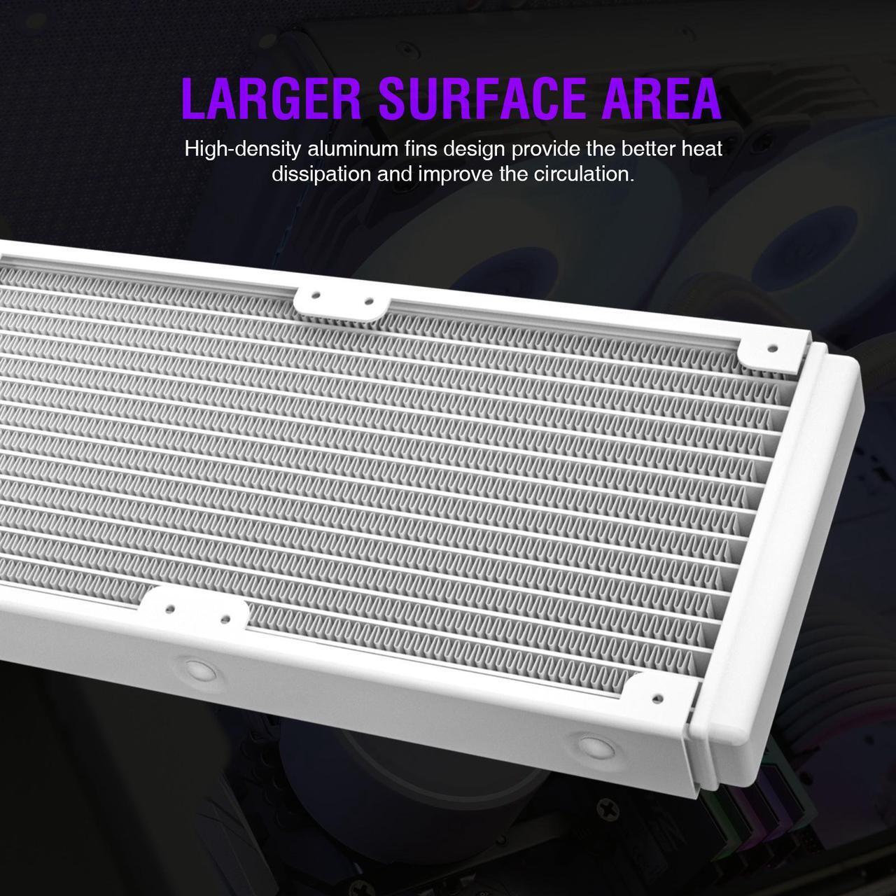 Alt view image 2 of 7 - Vetroo V240 Liquid CPU Cooler 240mm Addressable RGB Pump PWM & FDB Fans AIO Water Cooler with Controller Hub for Intel LGA 1700/1200/115X AMD AM5/AM4 for Gaming Console - White