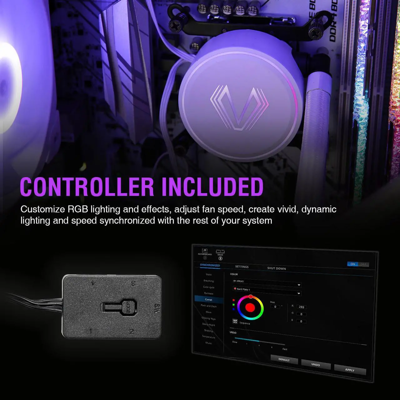 Alt view image 3 of 7 - Vetroo V240 Liquid CPU Cooler 240mm Addressable RGB Pump PWM & FDB Fans AIO Water Cooler with Controller Hub for Intel LGA 1700/1200/115X AMD AM5/AM4 for Gaming Console - White