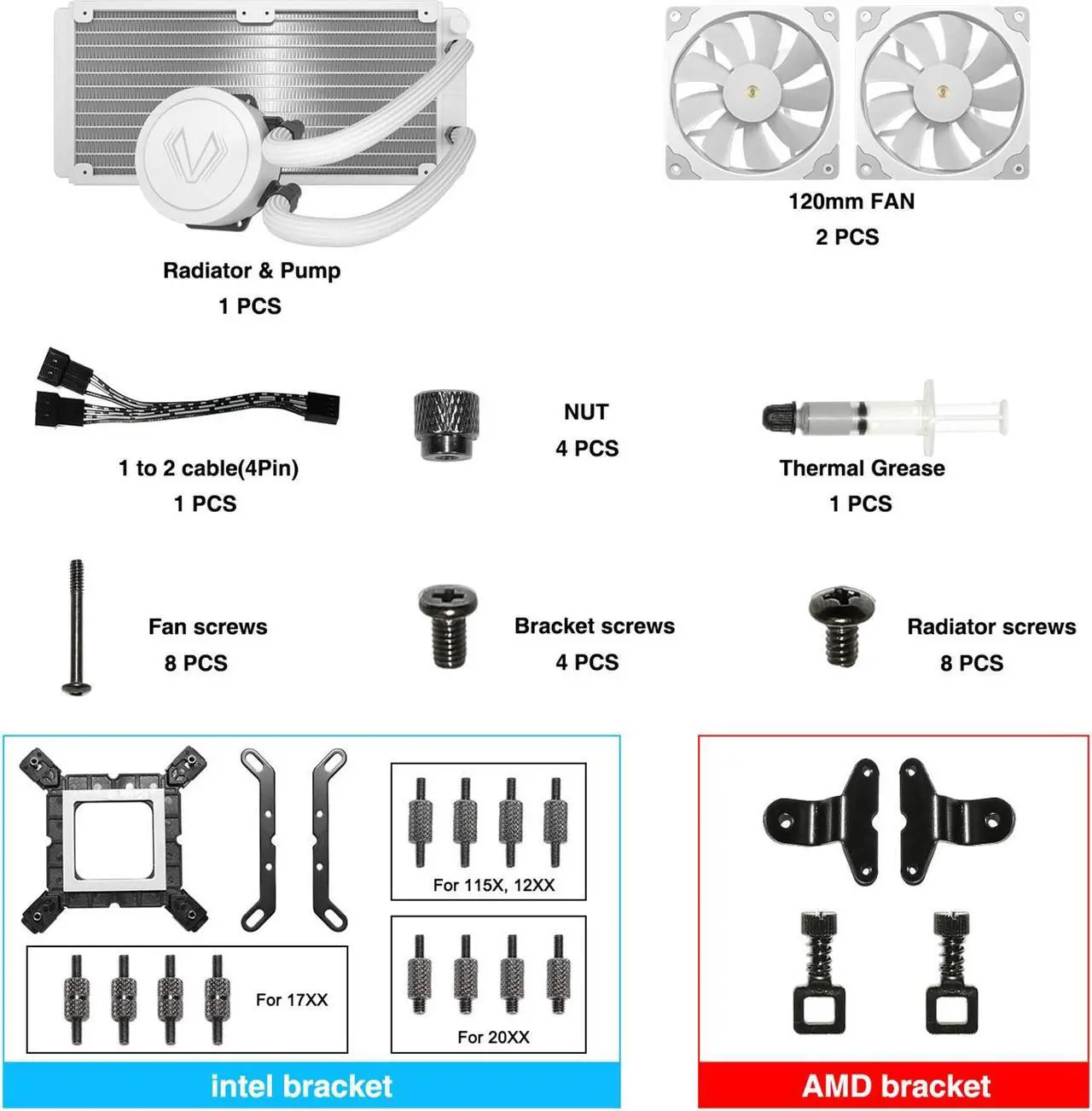 Alt view image 7 of 7 - Vetroo V240 Liquid CPU Cooler 240mm Addressable RGB Pump PWM & FDB Fans AIO Water Cooler with Controller Hub for Intel LGA 1700/1200/115X AMD AM5/AM4 for Gaming Console - White