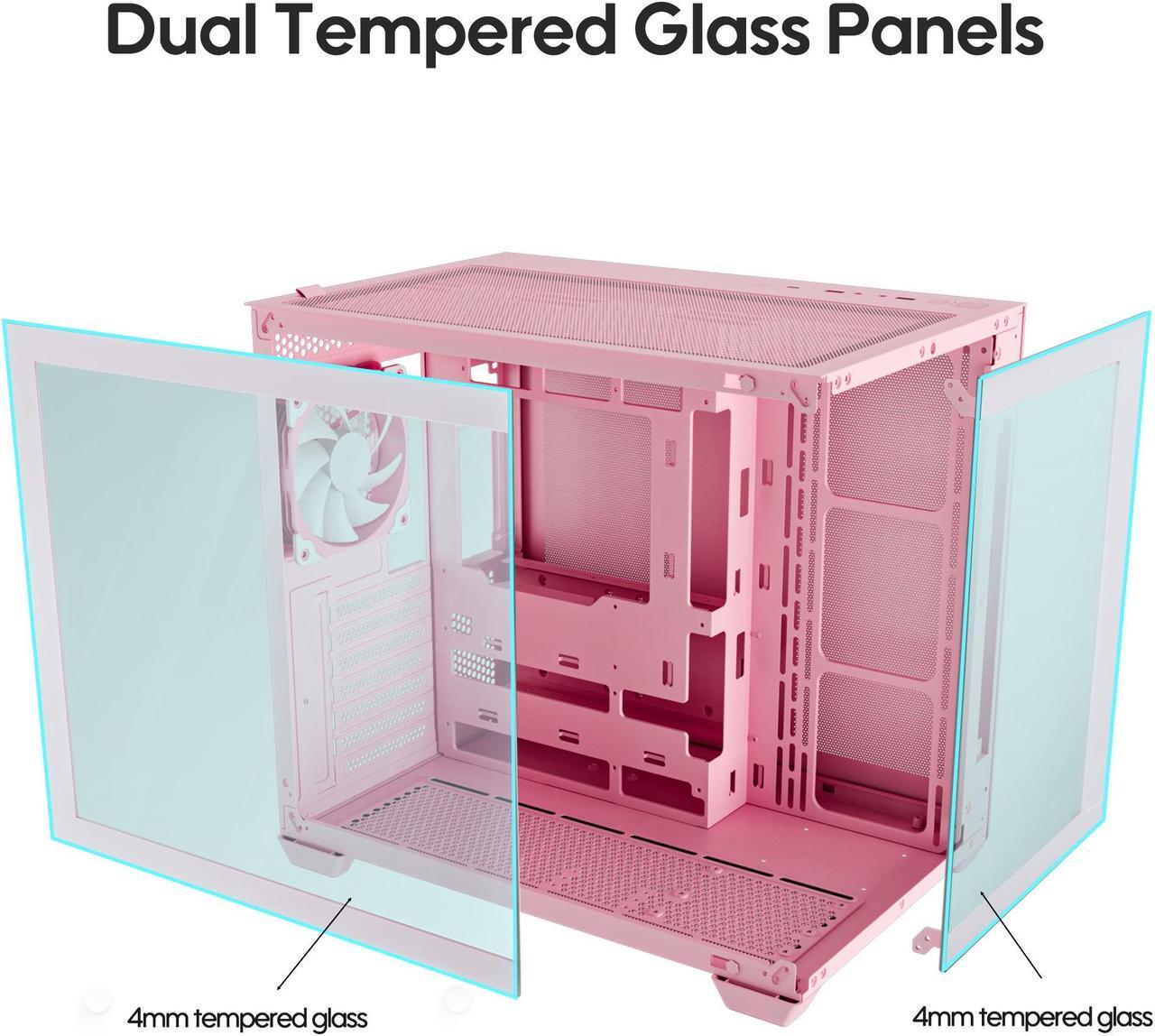 Alt view image 2 of 7 - Vetroo AL900 ATX Computer PC Case 270° Full View Tempered Glass Pre-Installed ARGB & PWM Fan in Rear 360mm Radiator Support High-Air flow Perforated Up to 10 fans Support for 50 Series GPUs -Pink