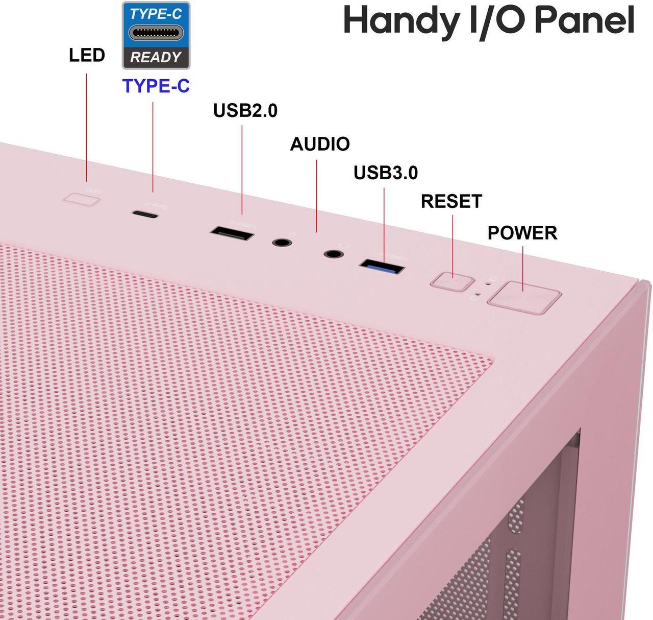 Alt view image 7 of 7 - Vetroo AL900 ATX Computer PC Case 270° Full View Tempered Glass Pre-Installed ARGB & PWM Fan in Rear 360mm Radiator Support High-Air flow Perforated Up to 10 fans Support for 50 Series GPUs -Pink
