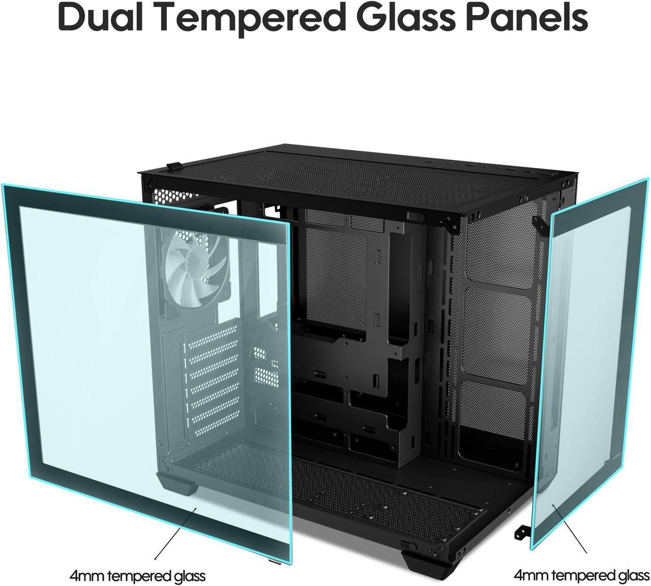 Alt view image 2 of 7 - Vetroo AL900 ATX Computer PC Case 270° Full View Tempered Glass Pre-Installed ARGB & PWM FDB Fan in Rear 360mm Radiator Support High-Air flow Perforated Up to 10 fans Support for 50 Series GPUs -Black