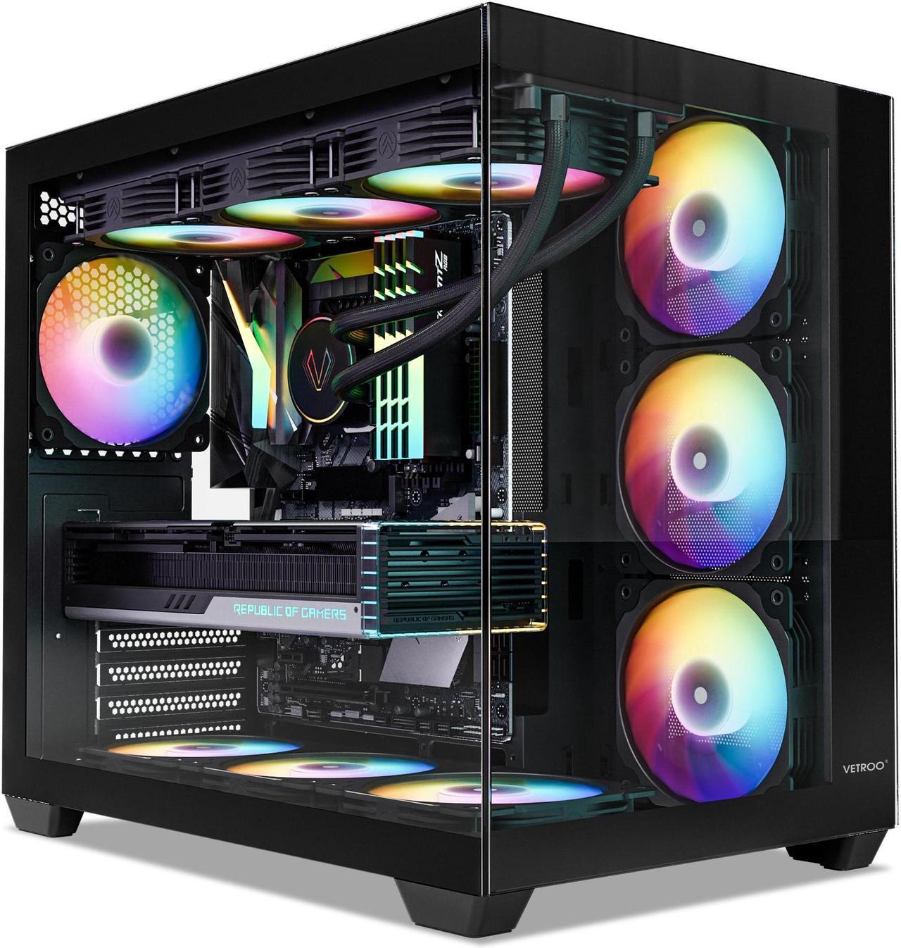 Main image of Vetroo AL900 ATX Computer PC Case 270° Full View Tempered Glass Pre-Installed ARGB & PWM FDB Fan in Rear 360mm Radiator Support High-Air flow Perforated Up to 10 fans Support for 50 Series GPUs -Black