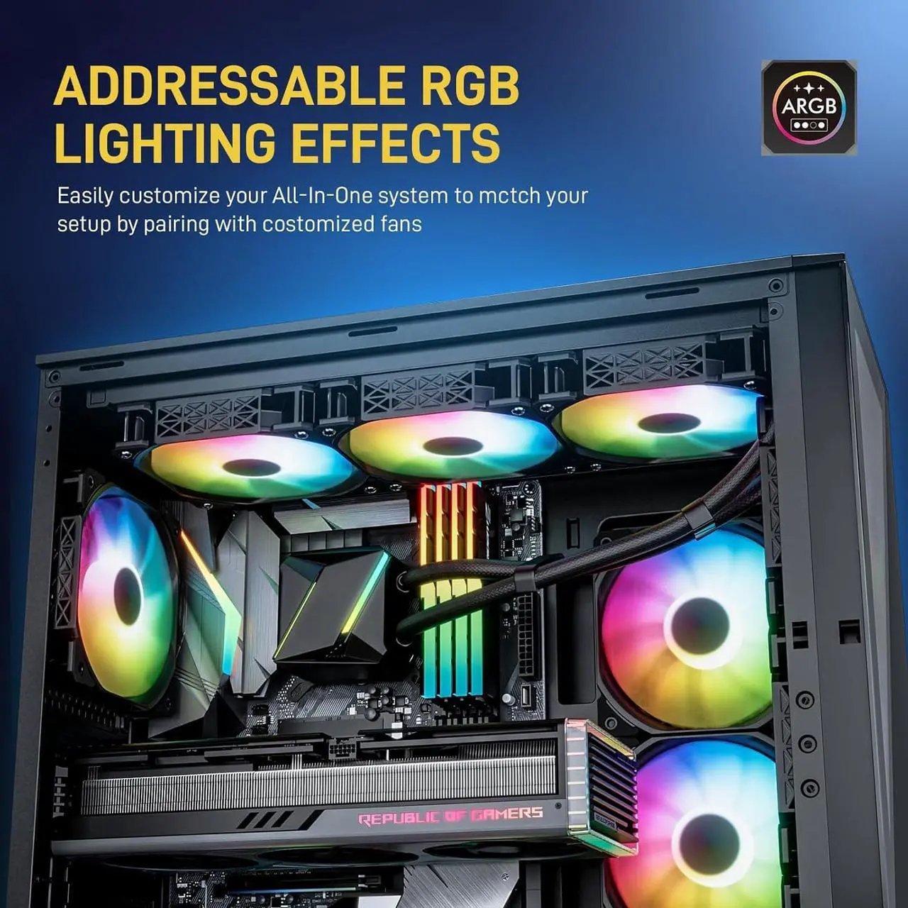 Alt view image 2 of 7 - DARKROCK D360 CPU Liquid Cooler with 360mm Radiator, Addressable RGB Lights, Pure Copper Pump, and AMD, AM5/ AM4, Intel LGA 1700/1200 Brackets Ready - Black