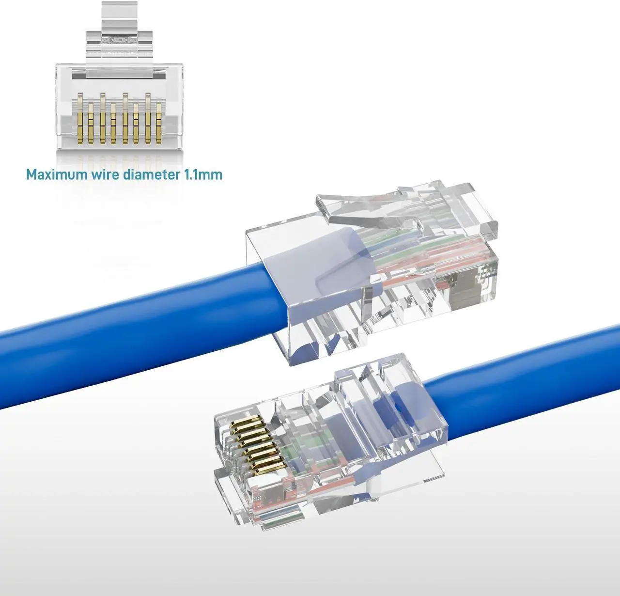 Alt view image 3 of 7 - DARKROCK Cat6 Pass Through Connector 100-Pack for Ethernet Cables - Compatible with Cat6/Cat5, Strong Antioxidant Performance, 24-26AWG/Flat Network Cables, RJ45 Keystone Inline Coupler - Transparent