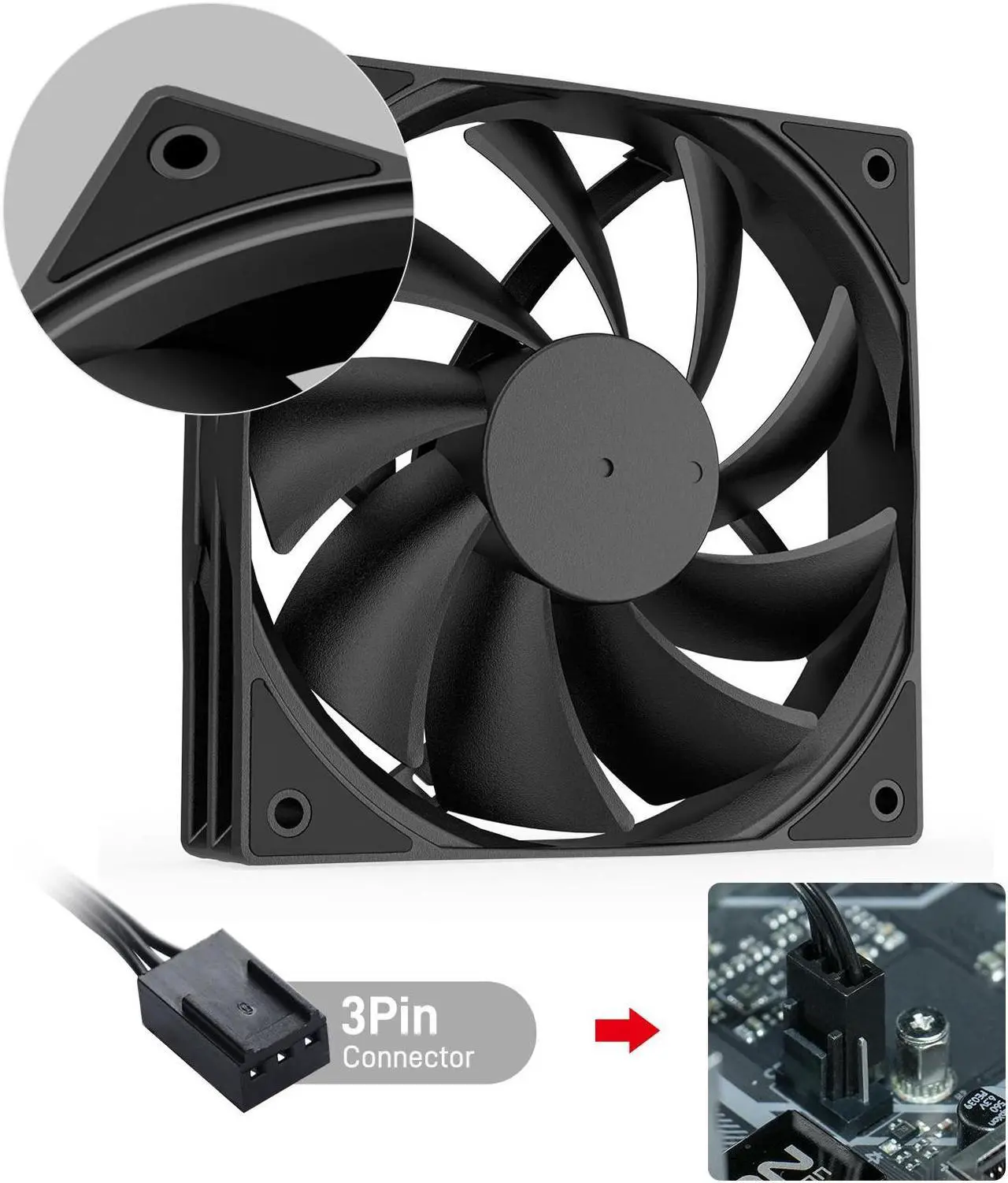 Alt view image 5 of 7 - DARKROCK 3-Pack 120mm Black Computer Case Fans High Performance Cooling Low Noise 3-Pin 1200 RPM Hydraulic Bearing Quiet Long Life Up to 30,000 Hours 5 Years Warranty