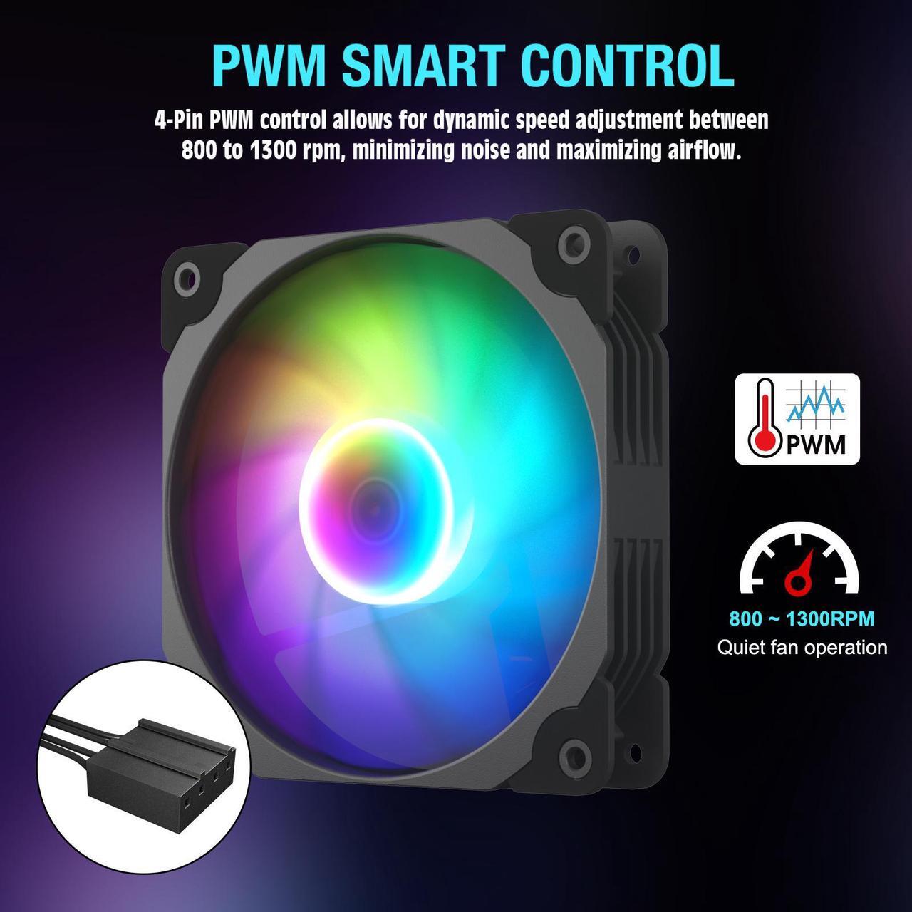 Alt view image 5 of 7 - Vetroo 3 Pack 120mm ARGB & PWM Case Cooling Fans with Controller Computer PC Cooler Black Frame  High Airflow High-Performance with 5V 3pin Motherboard Sync