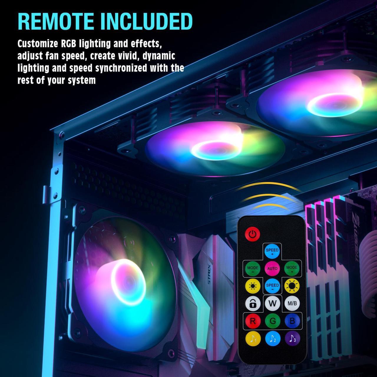 Alt view image 3 of 7 - Vetroo 3 Pack 120mm ARGB & PWM Case Cooling Fans with Controller Computer PC Cooler Black Frame  High Airflow High-Performance with 5V 3pin Motherboard Sync