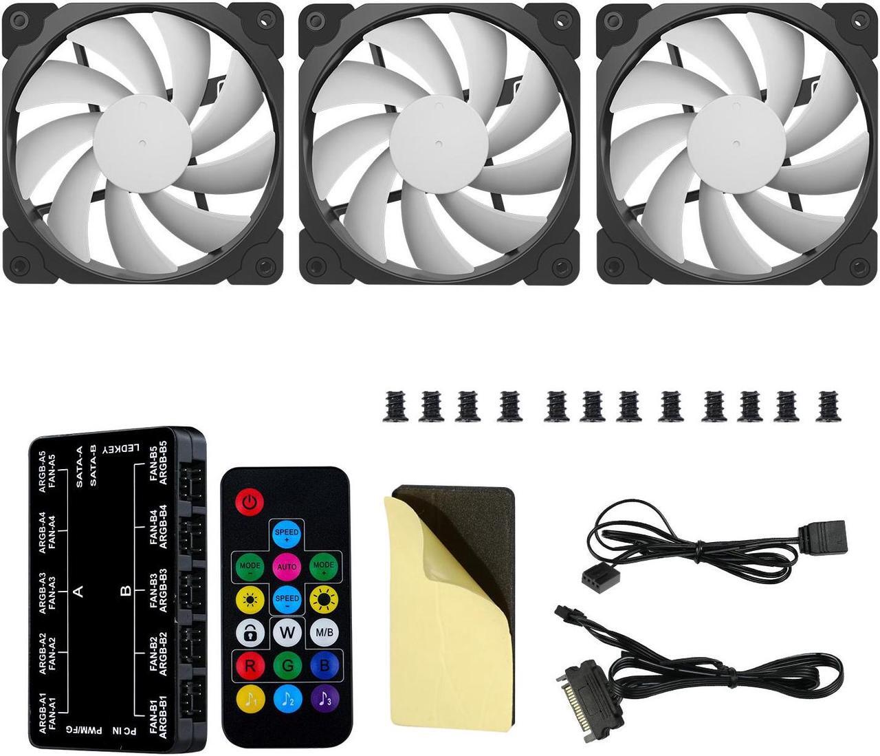 Alt view image 7 of 7 - Vetroo 3 Pack 120mm ARGB & PWM Case Cooling Fans with Controller Computer PC Cooler Black Frame  High Airflow High-Performance with 5V 3pin Motherboard Sync