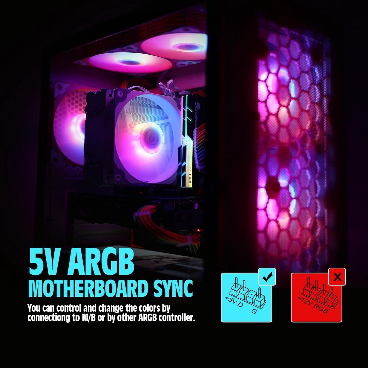 Alt view image 2 of 7 - Vetroo 3 Pack 120mm ARGB & PWM Case Cooling Fans with Controller Computer PC Cooler Black Frame  High Airflow High-Performance with 5V 3pin Motherboard Sync