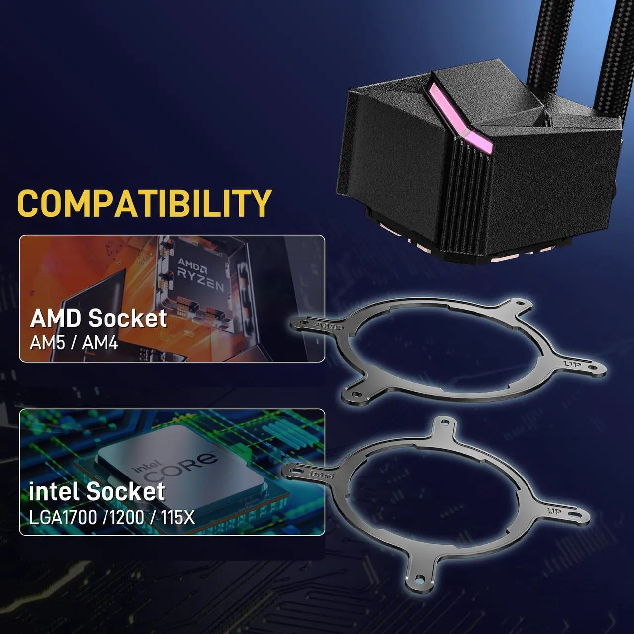 Alt view image 6 of 7 - DARKROCK D360 CPU Liquid Cooler with 360mm Radiator, Addressable RGB Lights, Pure Copper Pump, and AMD, AM5/ AM4, Intel LGA 1700/1200 Brackets Ready - Black