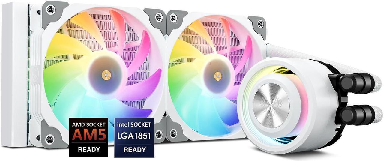 Main image of Vetroo R240 Liquid CPU Cooler, Replaceable Cover Design, 2x120mm ARGB & PWM Fans, Low-Noise Operation, 240mm Radiator 250W TDP, Controller Hub Included, for AMD AM5/AM4 & Intel LGA1851/1700 - White