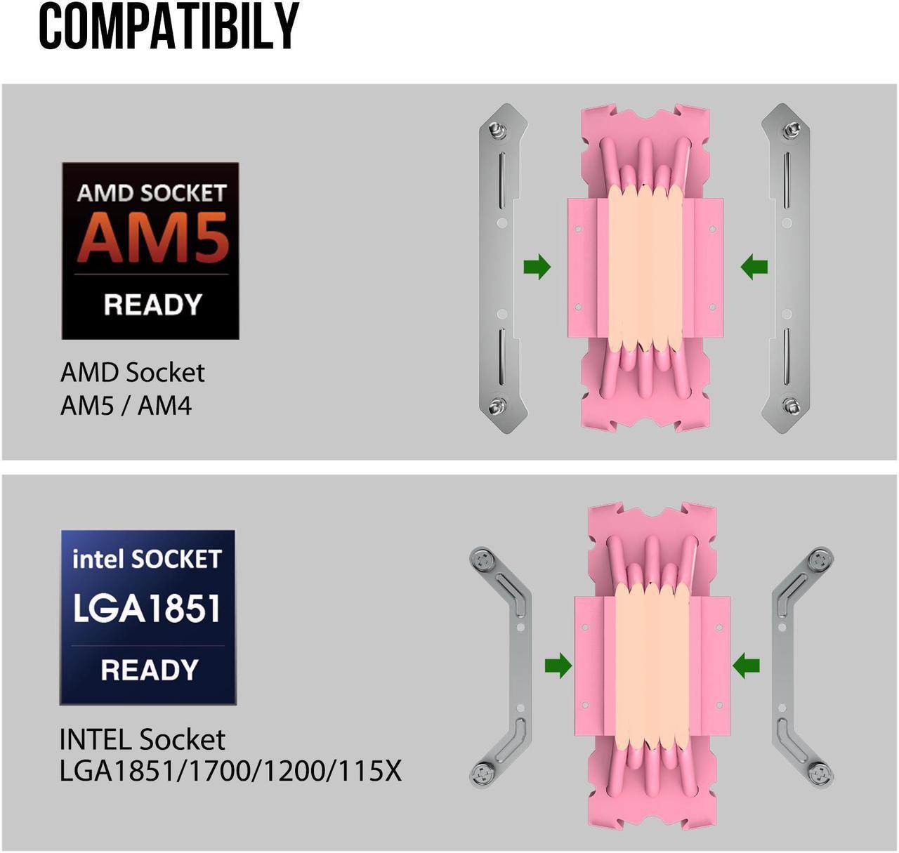 Alt view image 6 of 7 - Vetroo V5 Pink CPU Air Cooler w/ w/Addressable RGB Lights Sync 5 Heat Pipes 120mm FDB PWM Processor 200W TDP Cooler for Intel LGA 1851/1700/1200/115X AMD AM5/AM4