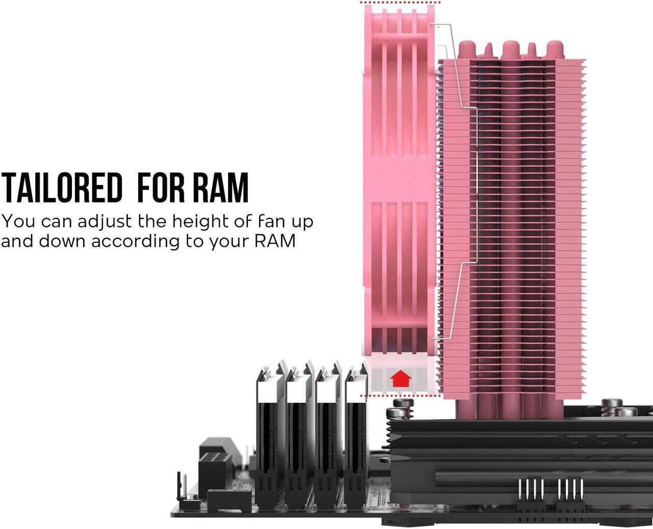 Alt view image 2 of 7 - Vetroo V5 Pink CPU Air Cooler w/ w/Addressable RGB Lights Sync 5 Heat Pipes 120mm FDB PWM Processor 200W TDP Cooler for Intel LGA 1851/1700/1200/115X AMD AM5/AM4