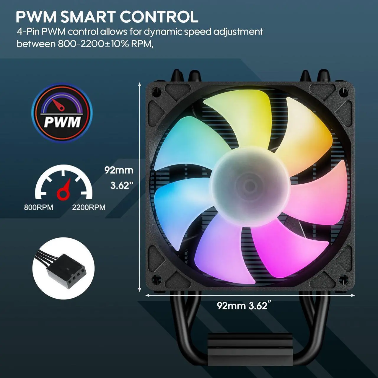 Alt view image 4 of 7 - Vetroo V3 CPU Air Cooler w/ ARGB Lighting and PWM Smart Control - Compact Design with Height of 133mm & 92mm Fan, Direct Heat Pipes, Aluminium Fins, for AMD AM4/AM5 & Intel LGA1851/1700/1200/115X