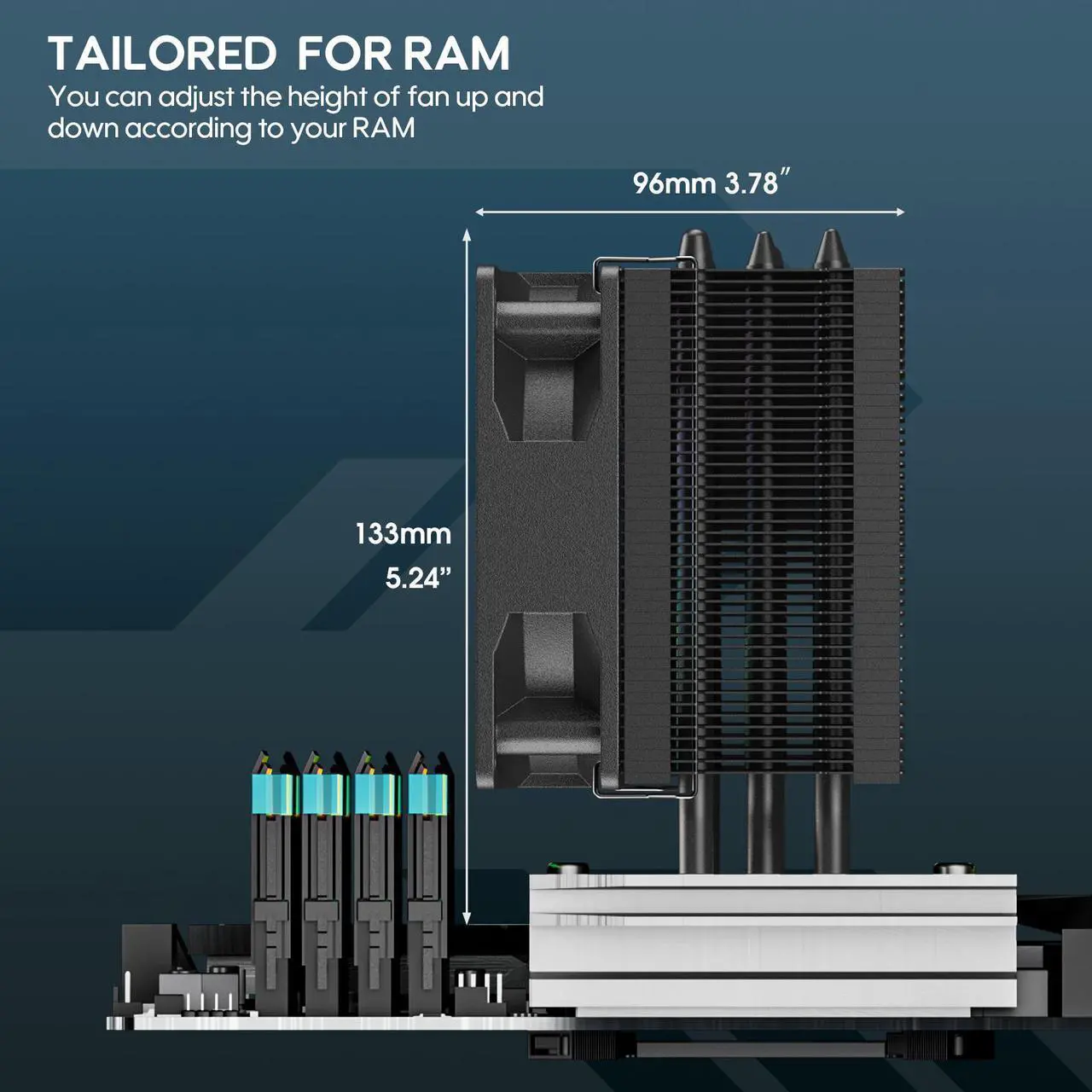 Alt view image 2 of 7 - Vetroo V3 CPU Air Cooler w/ ARGB Lighting and PWM Smart Control - Compact Design with Height of 133mm & 92mm Fan, Direct Heat Pipes, Aluminium Fins, for AMD AM4/AM5 & Intel LGA1851/1700/1200/115X