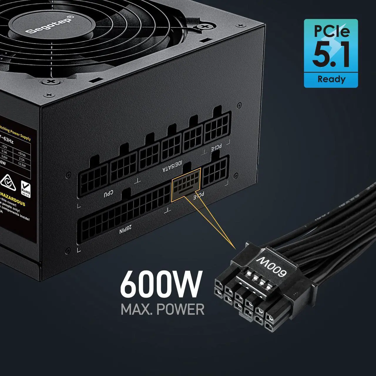 Alt view image 5 of 7 - Segotep 750W Power Supply Full Modular 80 Plus Gold PSU, 600W 12VHPWR Cable Included, 12+4PIN port and Dual 6+2Pin ports for Different Graphics cards, Silent Fan mode, ATX 3.1 Gaming Power Supply