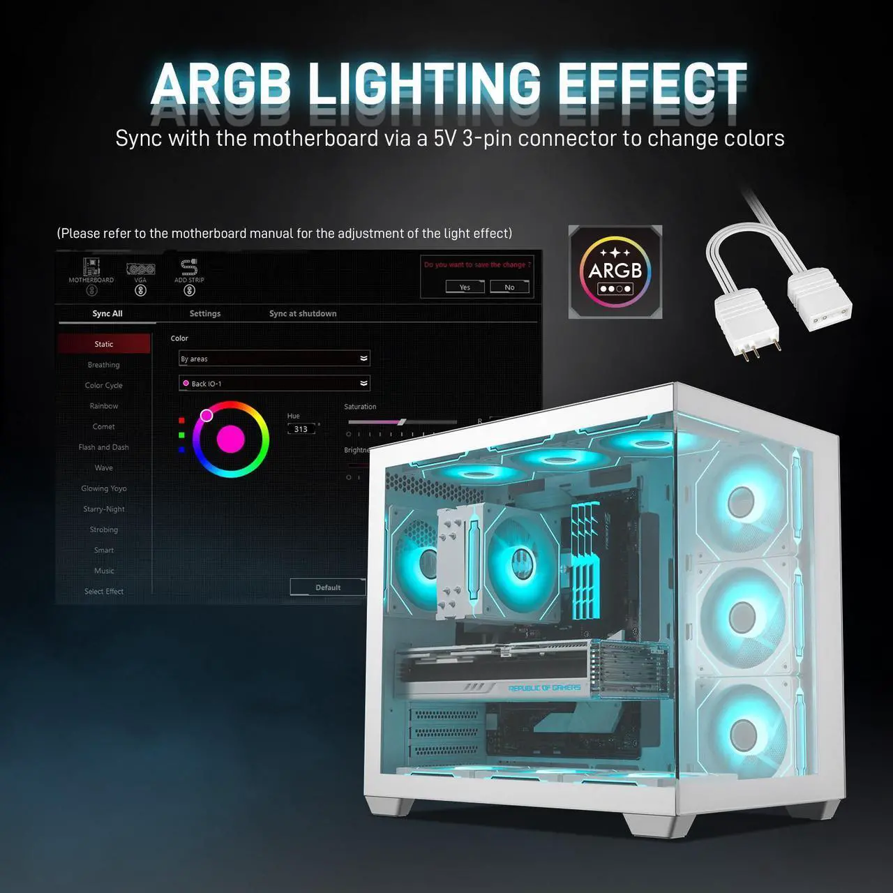 Alt view image 4 of 7 - DARKROCK F120-3 in 1 120 mm Infinite Mirror Design Case Fans with PWM Control & ARGB Effect, Hydraulic Bearing for Low-Noise Operation - Suitable for Most PC Cooling Systems - White