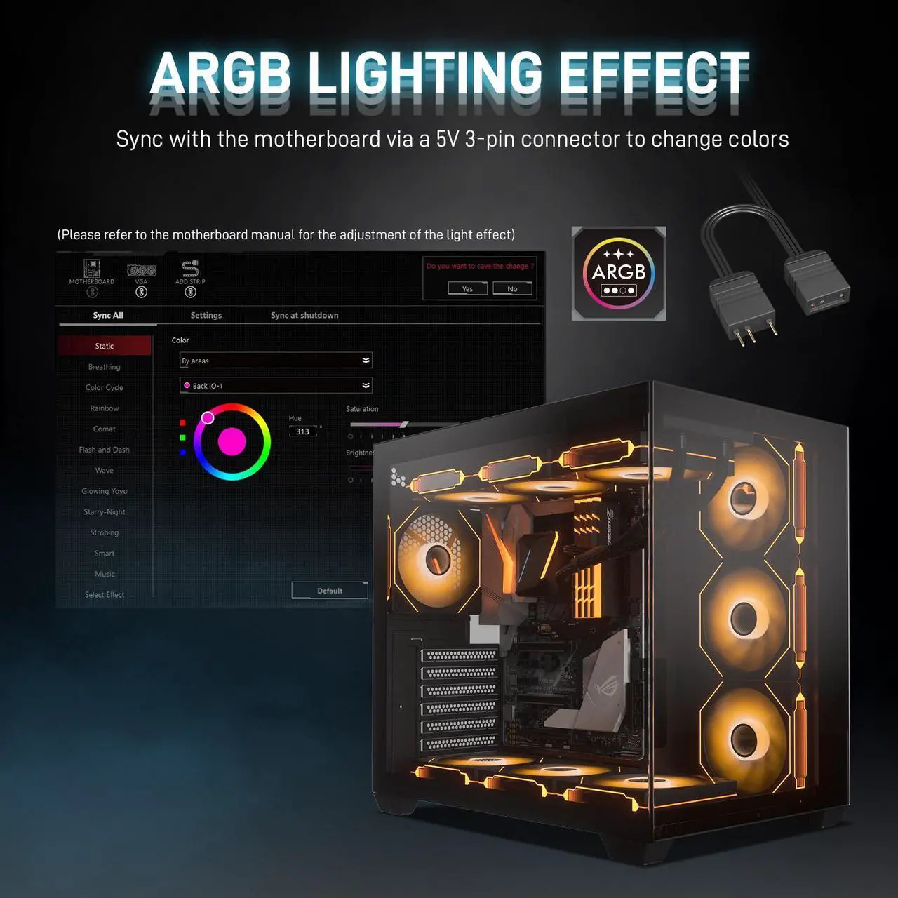 Alt view image 4 of 7 - DARKROCK F120-3 in 1 120 mm Infinite Mirror Design Case Fans with PWM Control & ARGB Effect, Hydraulic Bearing for Low-Noise Operation - Suitable for Most PC Cooling Systems - Black