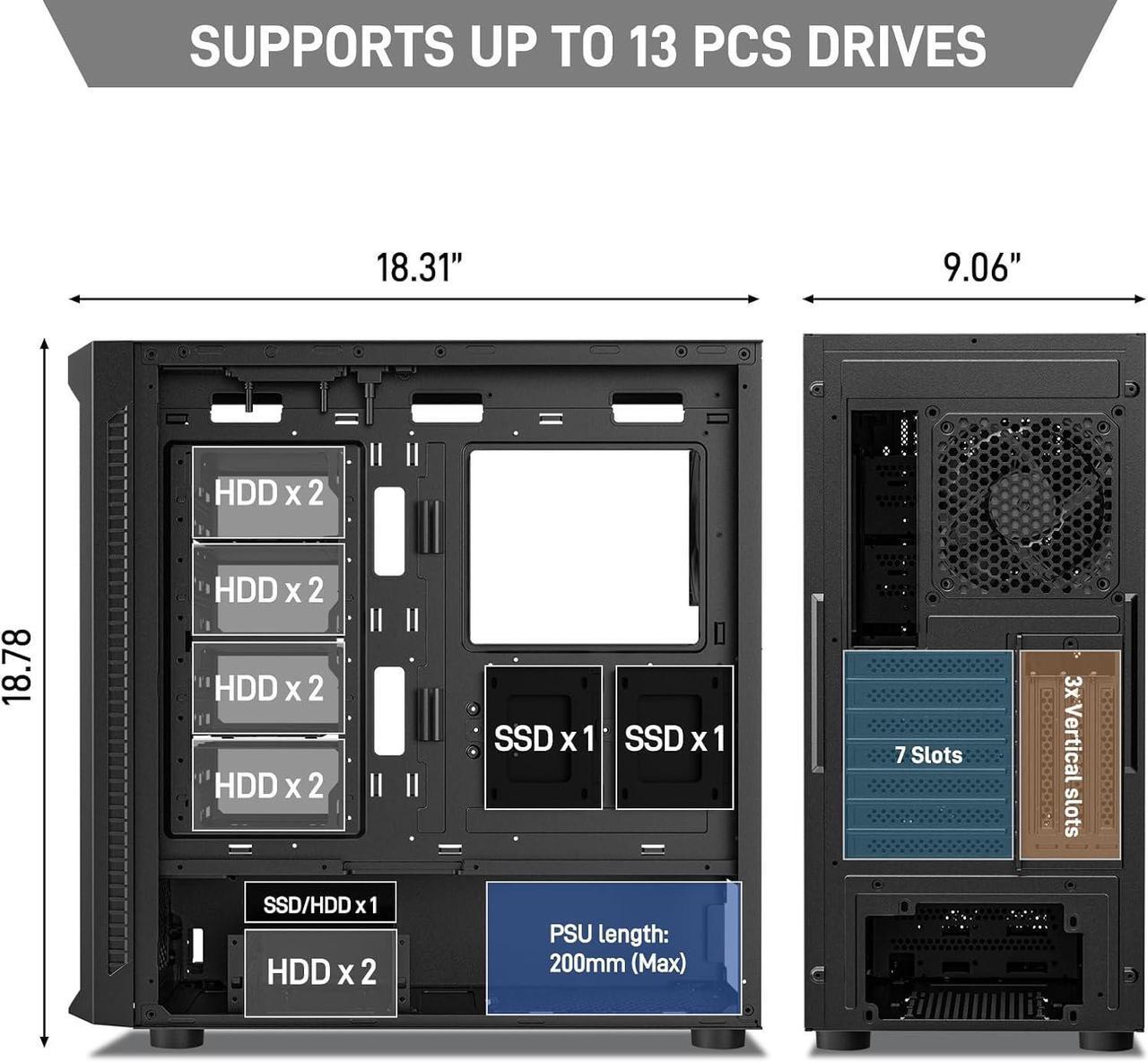 Alt view image 2 of 7 - DARKROCK Classico Max Storage Master E-ATX Computer Case with 7x120mm Black Fan, 10 x3.5 HDD+3 x2.5 SDD USB 3.0 Ready, 360mm Radiator Supported, Vertical Slots for GPU Vertically Mount - Black