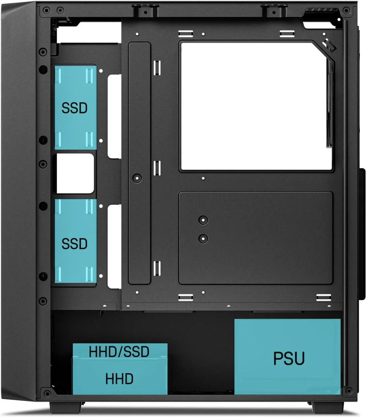 Alt view image 6 of 7 - DARKROCK EC2 Black ATX Mid Tower PC Case with 3x120mm White Infinity Design F120 Fan & 1x120mm Black Fan, Type-C Ready, Tempered Glass Side Panel, up to 8 x 120mm Cooling Fans & 1 x 360mm Radiator