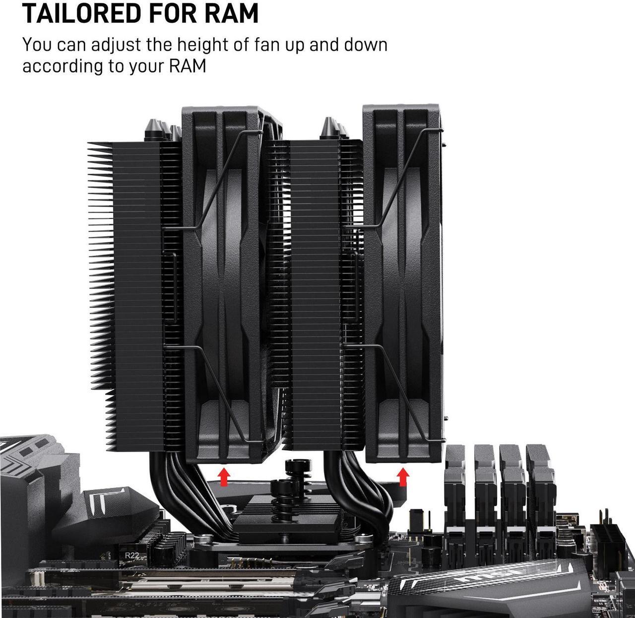 Alt view image 5 of 7 - DARKROCK DT6 CPU Air Cooler, Dual Towers with 6 Copper Heat Pipes, 2 x 120mm PWM Fan for Low Noise Operation, Easy Installation - Brackets for Intel LGA 1851/1700/1200/115X & AMD AM5/AMD4 - Black