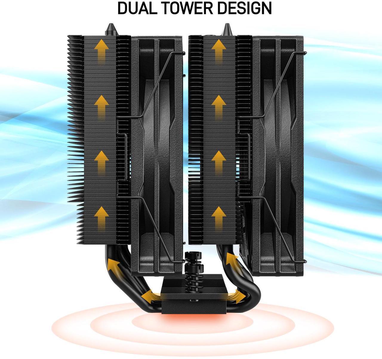 Alt view image 2 of 7 - DARKROCK DT6 CPU Air Cooler, Dual Towers with 6 Copper Heat Pipes, 2 x 120mm PWM Fan for Low Noise Operation, Easy Installation - Brackets for Intel LGA 1851/1700/1200/115X & AMD AM5/AMD4 - Black