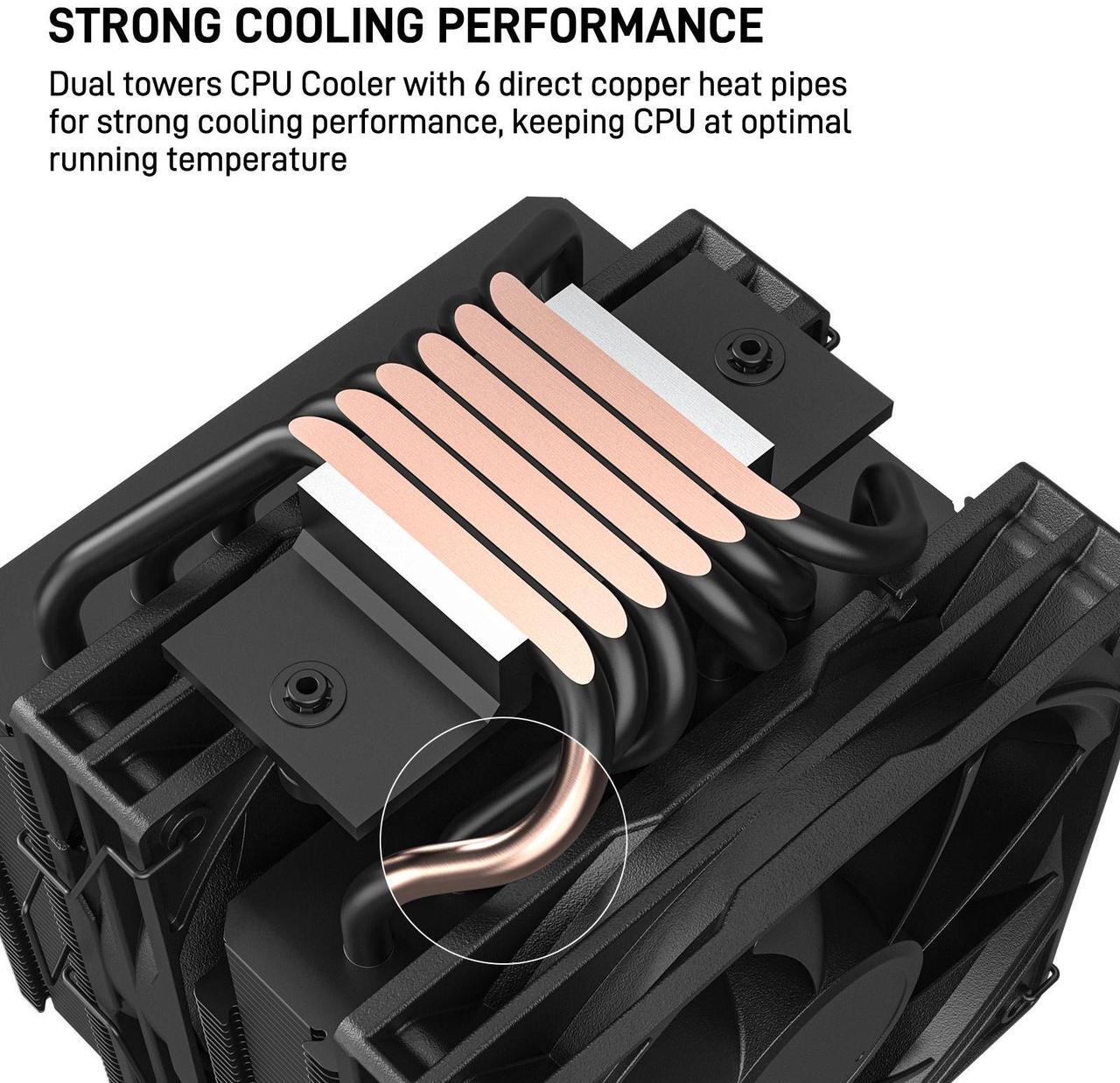 Alt view image 3 of 7 - DARKROCK DT6 CPU Air Cooler, Dual Towers with 6 Copper Heat Pipes, 2 x 120mm PWM Fan for Low Noise Operation, Easy Installation - Brackets for Intel LGA 1851/1700/1200/115X & AMD AM5/AMD4 - Black